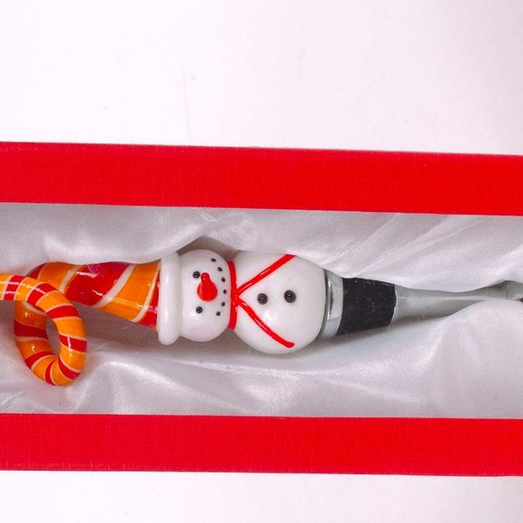 Snowman Blown Glass Wine Bottle Stopper 7" Tall - Picture 2 of 4